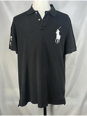 Polo Ralph Lauren Button Embroidered Slim Polo Black Men XL